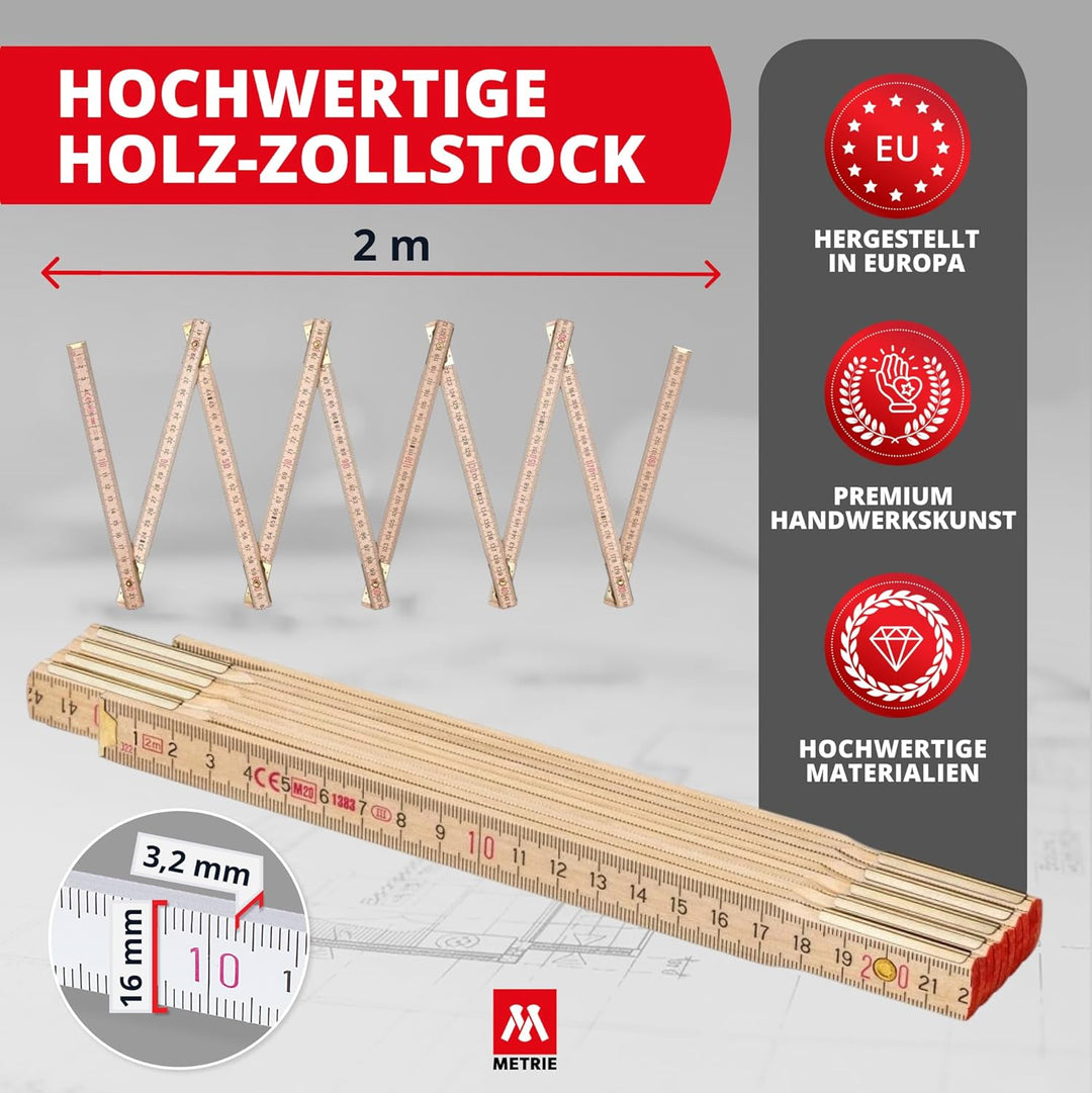 Metrie™ PERFEKT 10 Zollstock/Zollstöcke - Gliedermassstab | Massstab - 2m - natur - Duplex Teilung,