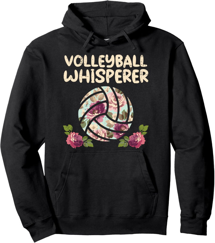 Volleyball Whisperer Flower Funny Coach Player Girls Women Pullover Hoodie