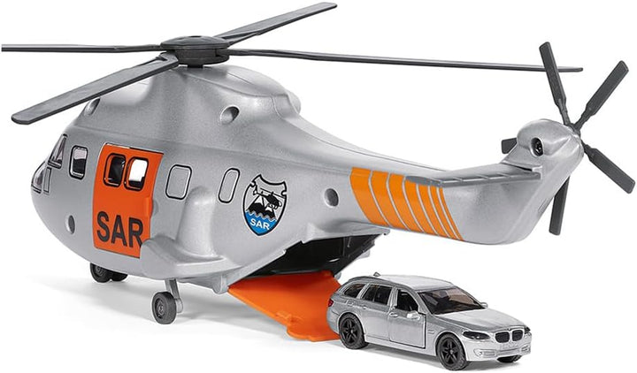 Siku 2527, SAR Transporthubschrauber, 1:50, Metall/Kunststoff, Inkl. Trage und zu rettende Spielzeug