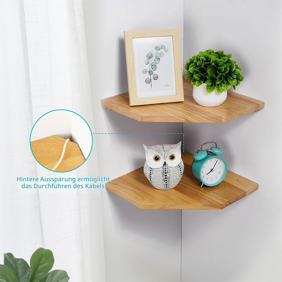 Eckregal Hängend, Eiche Massivholz Eckregal Wandregal Holz Vintage Landhausstil Regal für Schlafzimm