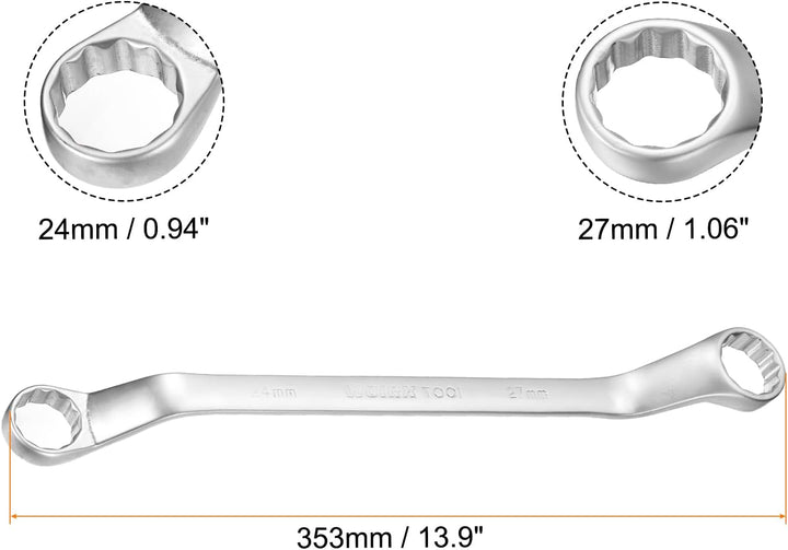 QUARKZMAN 2 Stück Versetzt Extra Lange Doppelringschlüssel 24 x 27 mm Metrisch 12 Punkt 45 Grad Vers