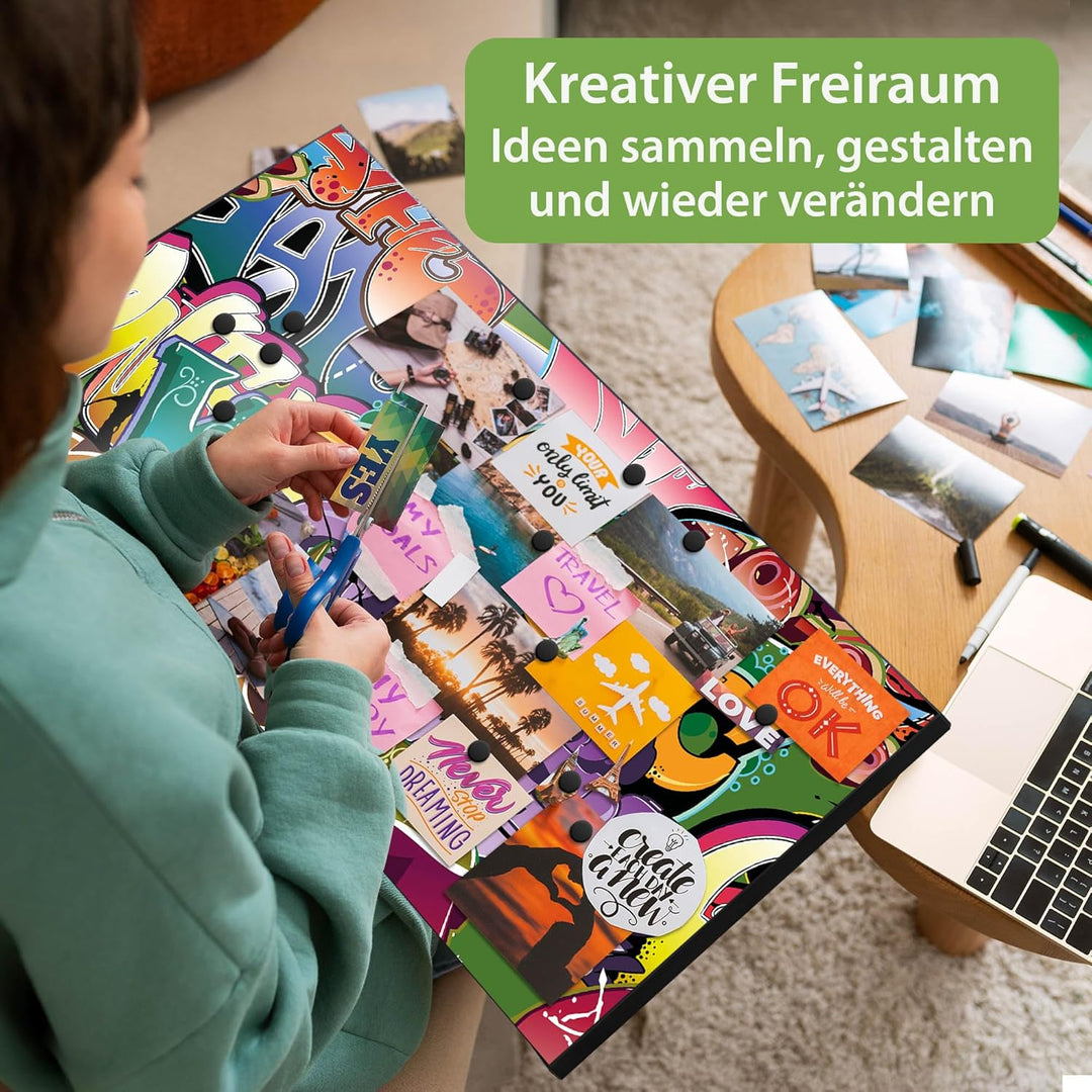 banjado Magnettafel schwarz 78 x 37cm / Magnetwand Metall/Magnetpinnwand als Memoboard/Pinnwand Magn