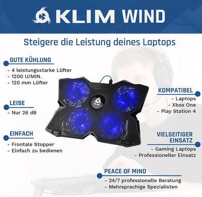 KLIM Wind Laptop Kühler - Leistungsstark Wie Kein Anderer – Schneller Kühlvorgang - 4 Lüfter PC Note