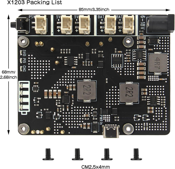 Geekworm X1203 5V UPS Shield for Raspberry Pi 5| Max 5.1V 5A Output|Wide 6-18V Input|Auto Power On|S