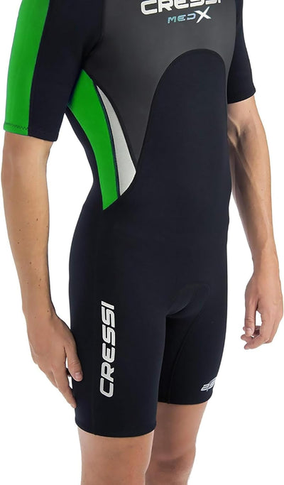 Cressi Med X Men's - Shorty Herren Neoprenanzug Premium Neopren 2.5 mm XXXL/7 Schwarz/Limette/Silber