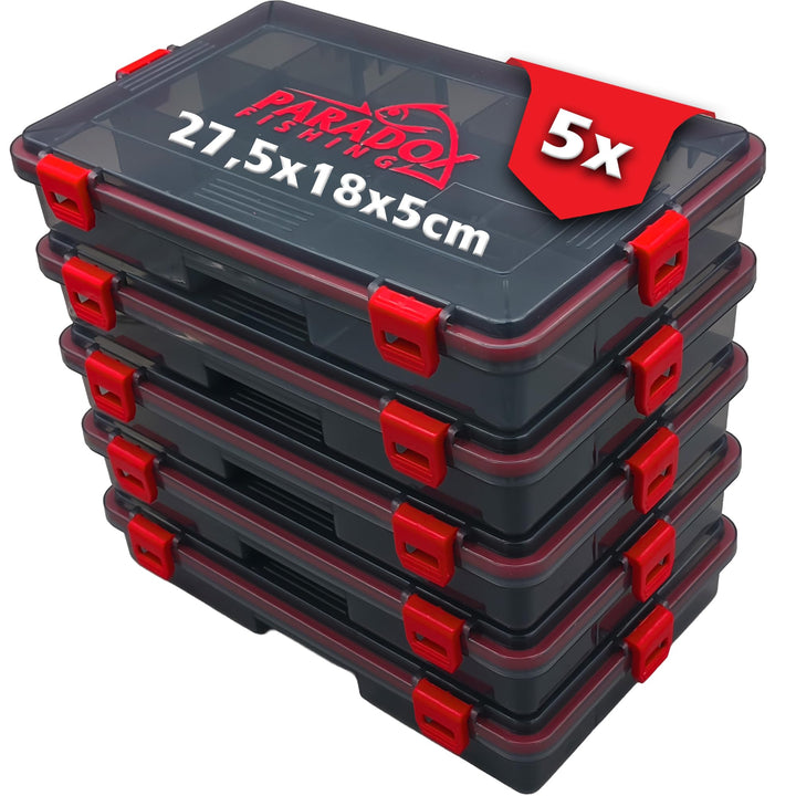 wasserdichte Köderboxen I 5x Box M 27,5x18x5cm I Angelbox Köderbox Angeln Angelkoffer gross Tackle B