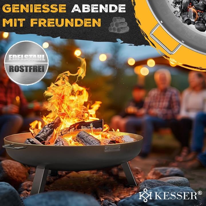 KESSER® Feuerschale 2,5mm Stahldicke | Feuerkorb Ø80cm Edelstahl | Feuertonne +42cm Feuerhaken Gusse