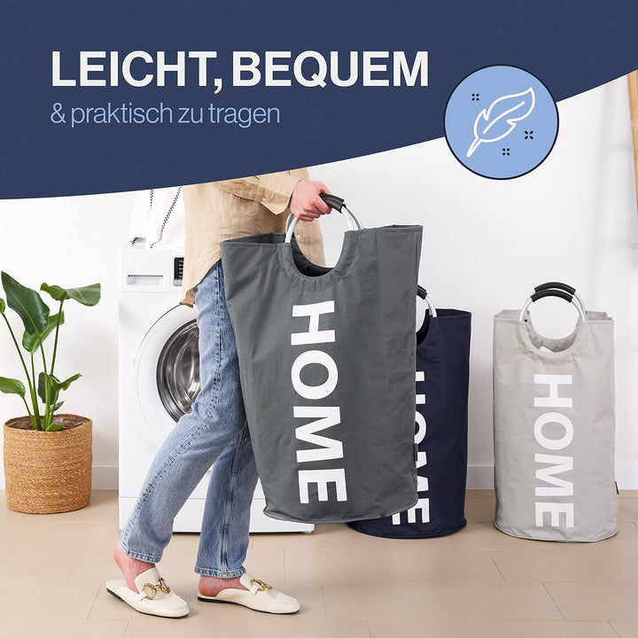 WELLENBORG® Faltbarer Wäschekorb faltbar grau gross - Wäschesammler wasserdicht Wäschesack Schmutzwä