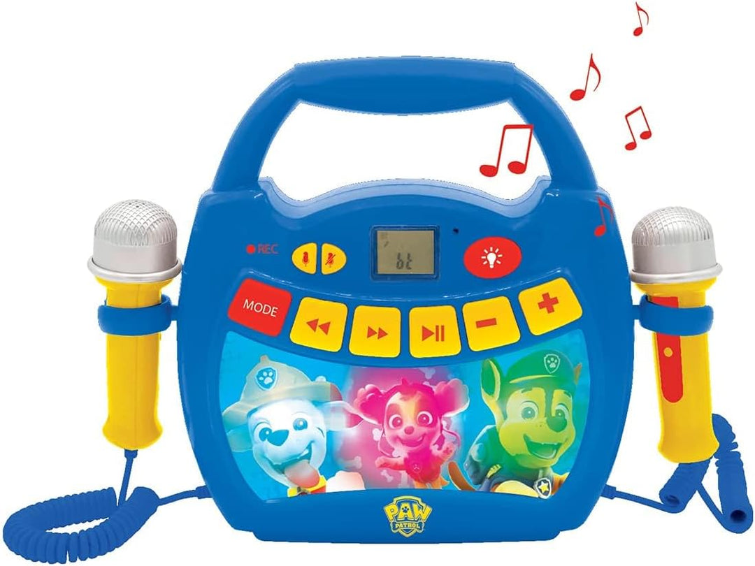 Lexibook MP320PAZ Paw Patrol-Tragbarer digitaler Karaoke-Player für Kinder-Mikrofone, Lichteffekte,