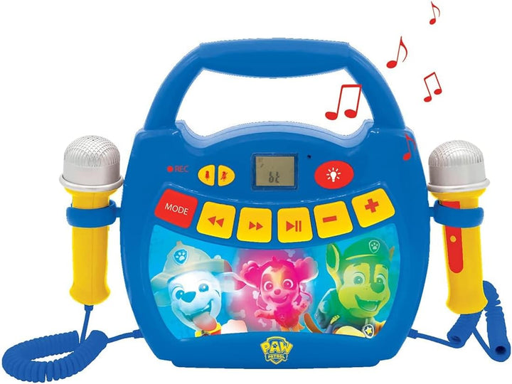 Lexibook MP320PAZ Paw Patrol-Tragbarer digitaler Karaoke-Player für Kinder-Mikrofone, Lichteffekte,