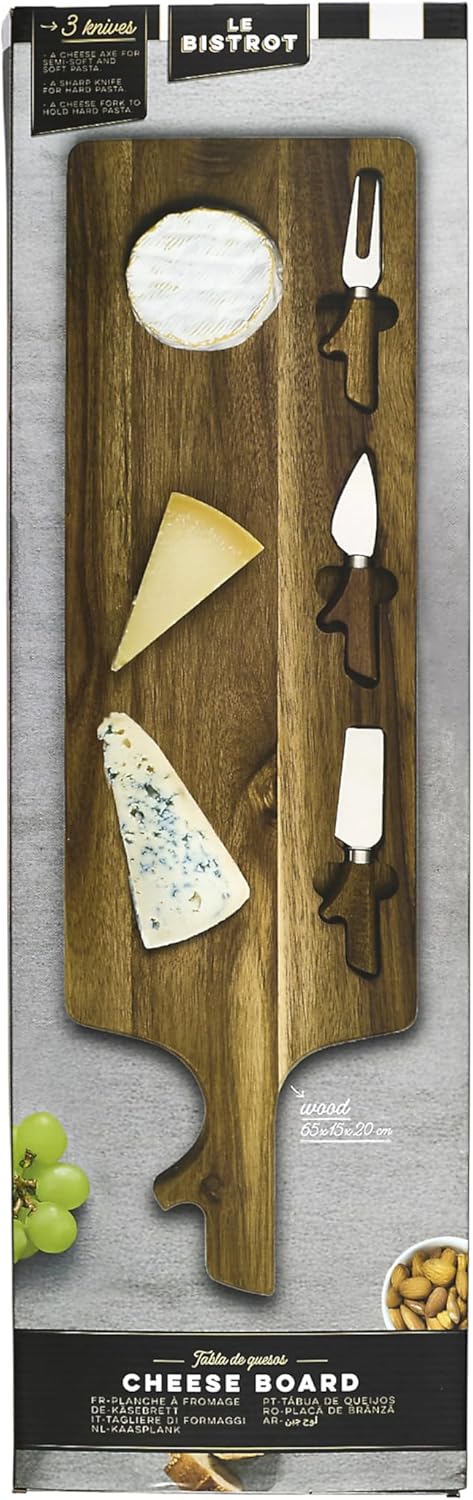 HOME DECO FACTORY, KA0666, Käsebrett aus Akazienholz mit 3 Messern, Elegantes und praktisches Design
