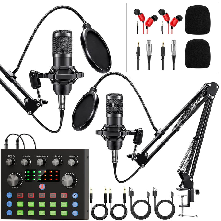 Podcast-Ausrüstungspaket für 2, Audio-Interface mit Sprachumschalter-Kondensatormikrofone für Gamer,