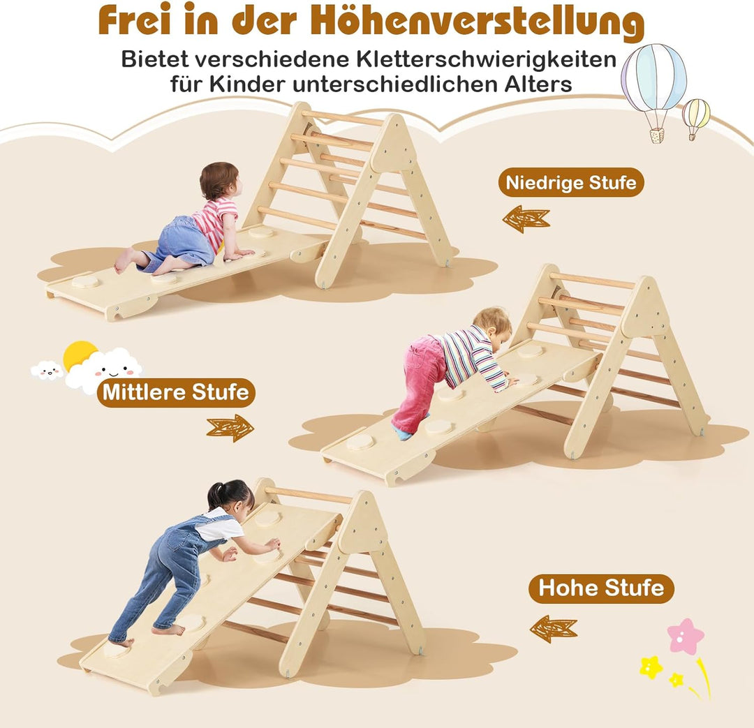 COSTWAY Kletterdreieck mit Rutsche, Kletterbogen, inkl. Kissen & doppelseitige Rampe, zum Klettern,