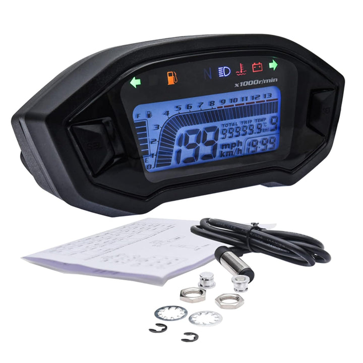 Geloo Motorrad Tachometer Tachometer, 13000 U/min Motorrad Messgerät LED Hintergrundbeleuchtung Digi