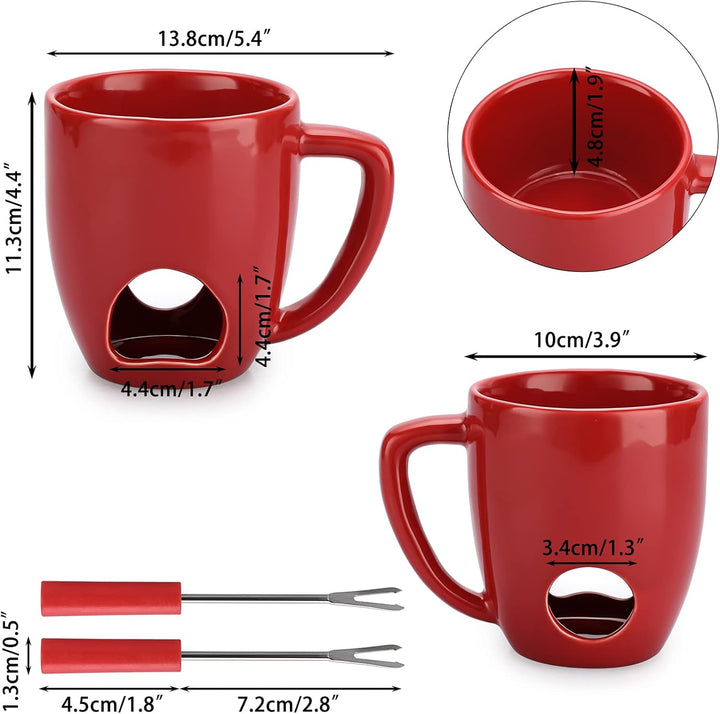Keramik-Schokofondue-Becher-Set Roter Schokoladenschmelz-Becher mit Doppelter Öffnung Käsefonduetopf