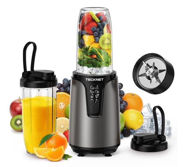 TECKNET 1000W Smoothie Maker, Standmixer mit 2 BPA-freie 600ml Tragbare Becher, Klein mit Kreuzkling