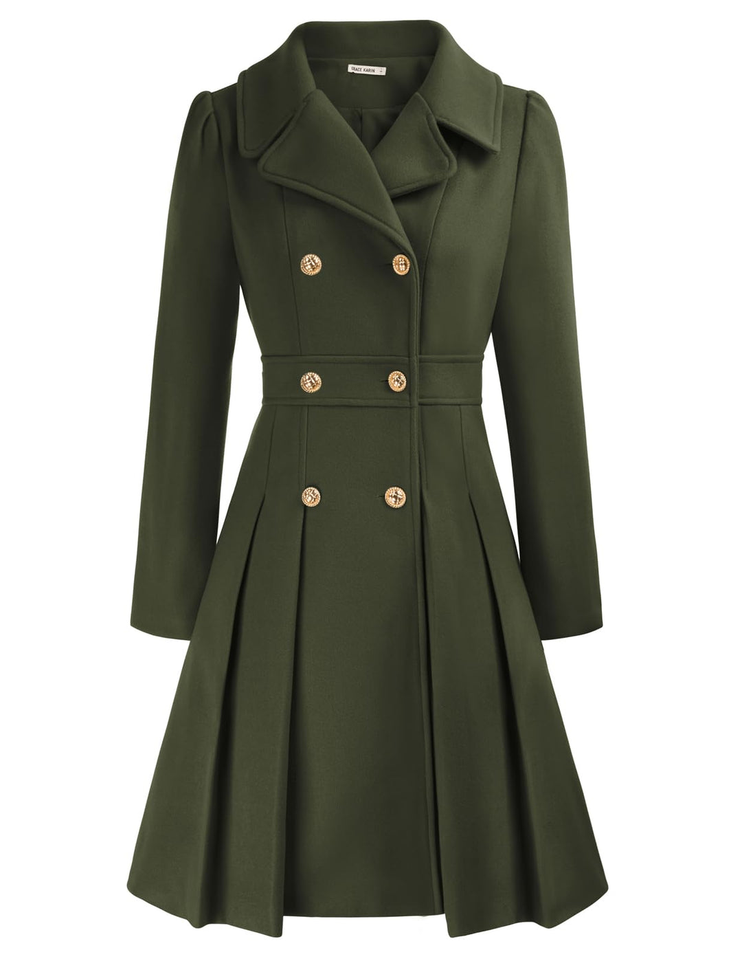 GRACE KARIN Damen Mantel Wintercoat Revers Zweireihiger Mantel Knielang Trenchcoat Winter Lang A-Lin