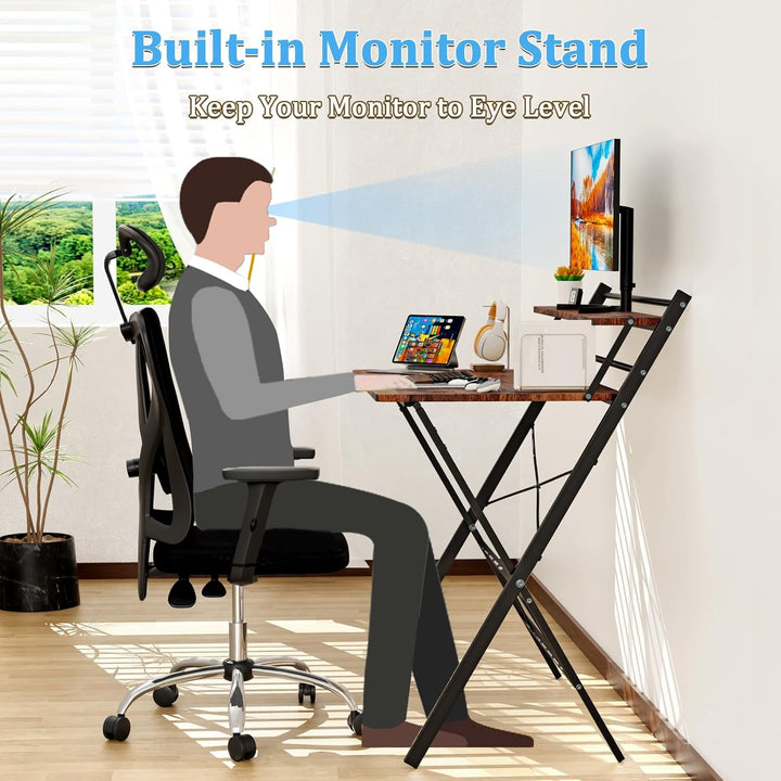 PIPIPOXER 80x50cm Klappbarer Schreibtisch Mit Regal Und Monitorständer, Klapptisch Für Home Office,