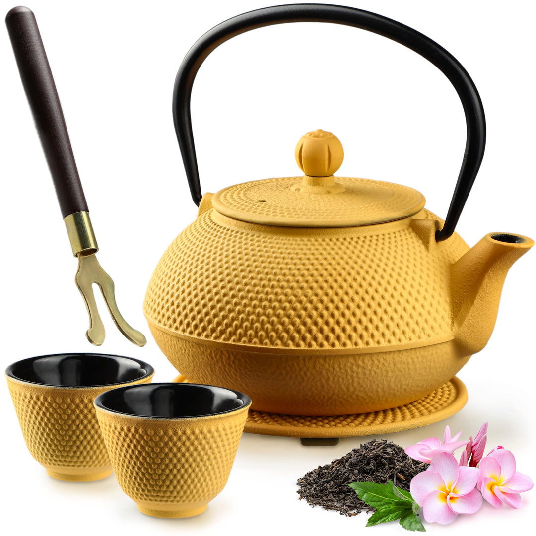KADAX Japanische Teekanne, 850ml Gusseiserner Kessel, ⌀15cm Kanne mit Netzfilter und robustem Griff,