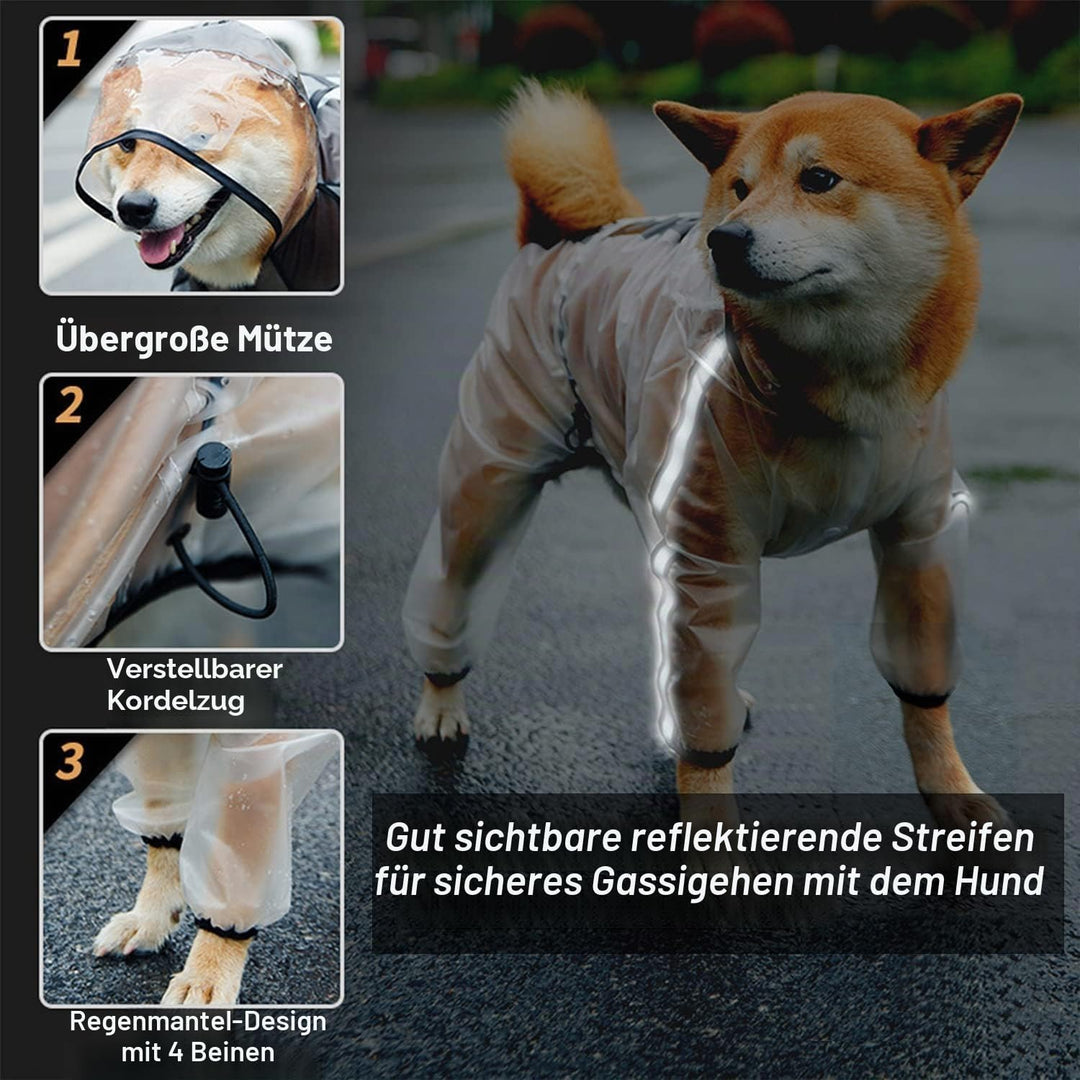 Olsa Hunde Regenjacken mit Kapuze, 4 Beine, Winterjacke für Hunde mit Reflektierenden Streifen, Tran