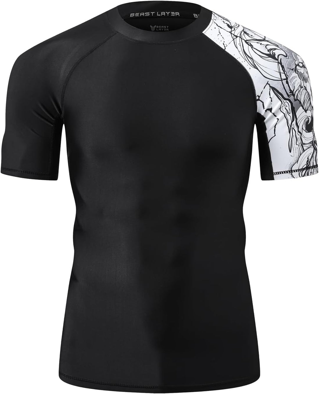 HUGE SPORTS Herren Kurzarm Splice Skins Rashguard Shirt Schwimmshirt Rash Vest für Schwimmen Surfen