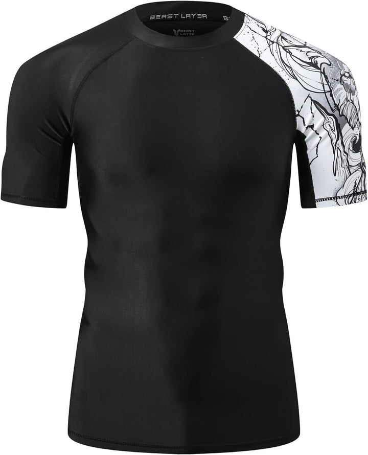 HUGE SPORTS Herren Kurzarm Splice Skins Rashguard Shirt Schwimmshirt Rash Vest für Schwimmen Surfen