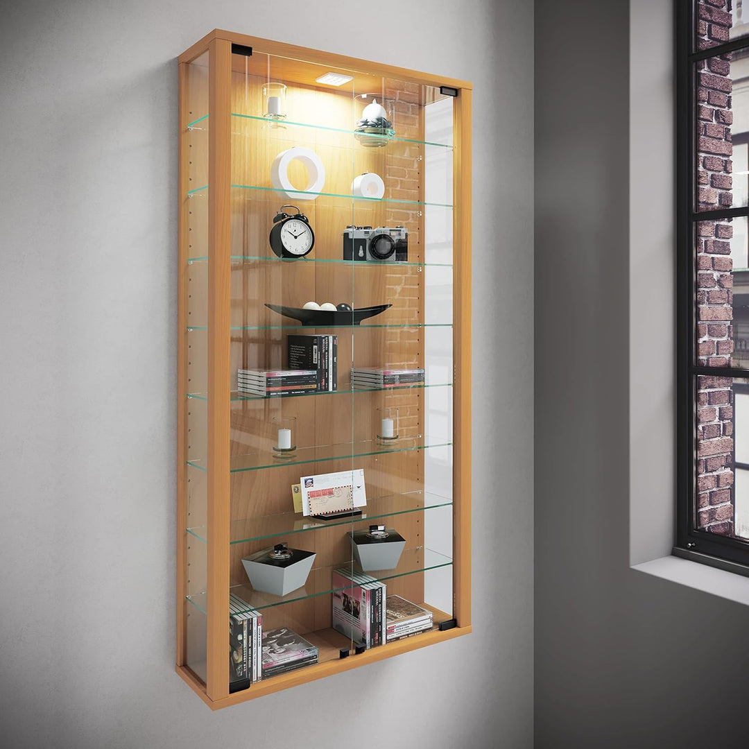 VCM Vitrine Wandvitrine Sammelvitrine Glasvitrine Regal Schrank Glas Hängevitrine ohne Beleuchtung B