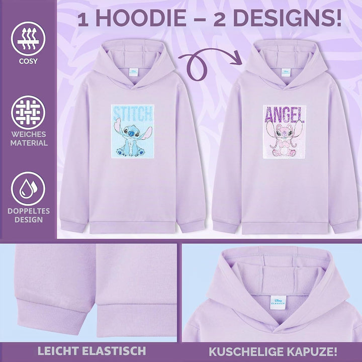 Disney Stitch Pullover Mädchen, Jungen &amp; Teens, Atmungsaktiv Kinder Hoodie Kuschelig mit Wendbarem P