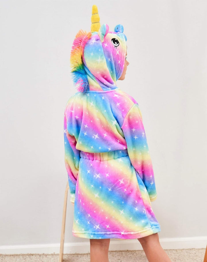 Piefry Weicher Einhorn-Bademantel mit Kapuze für Mädchen mit Einhorn-Pantoffeln, Augenbinde und Stir
