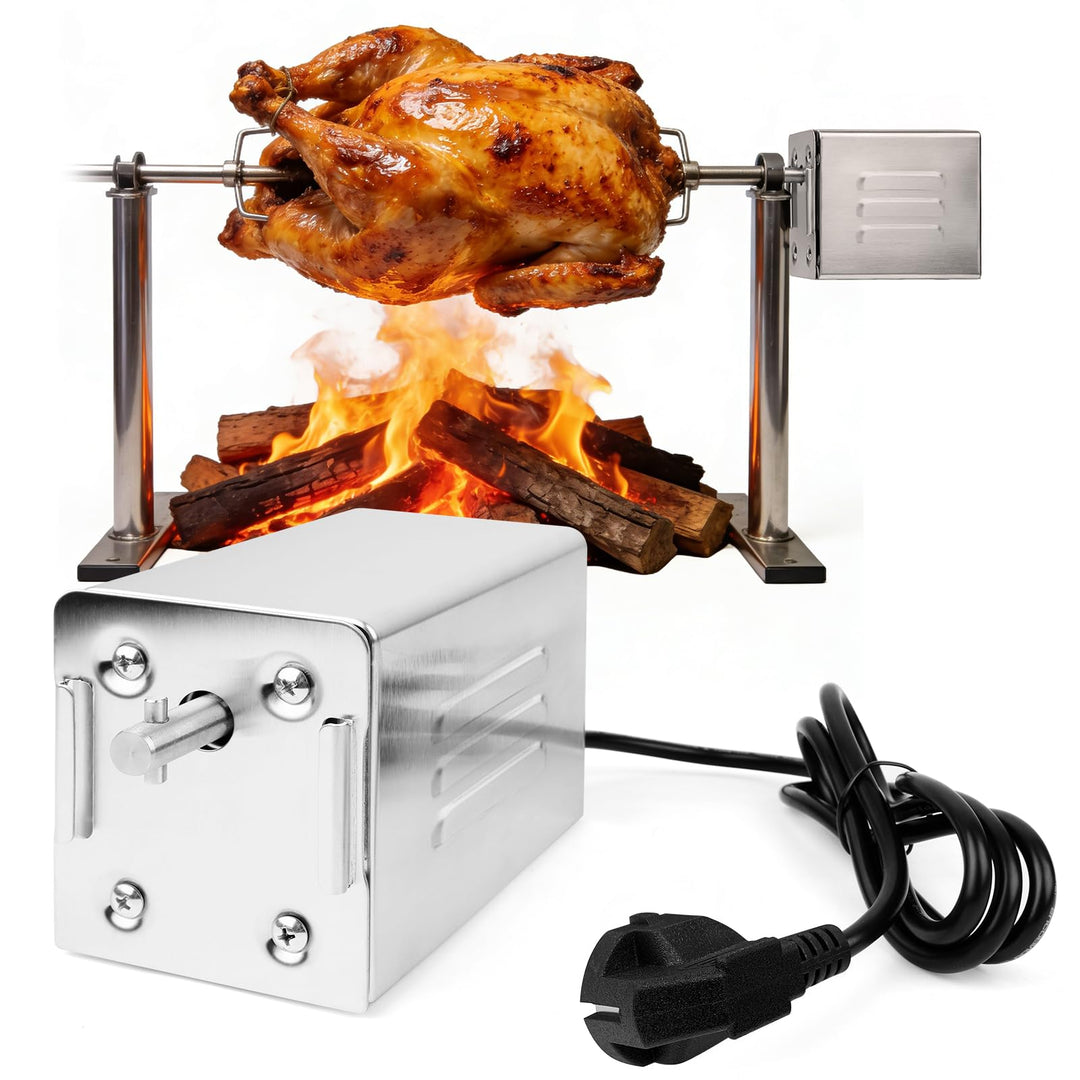 JAOGAUS 220V Grillmotor für Grillspiess, BBQ-Motor 15W Elektromotor, Tragbarer Outdoor Edelstahl Gri