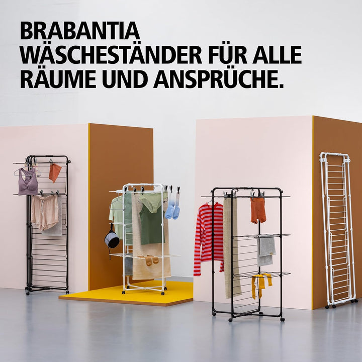 Brabantia HangOn Tower Drying Rack, 23 m (weiss), Turmwäscheständer klappbar, platzsparender Standtr