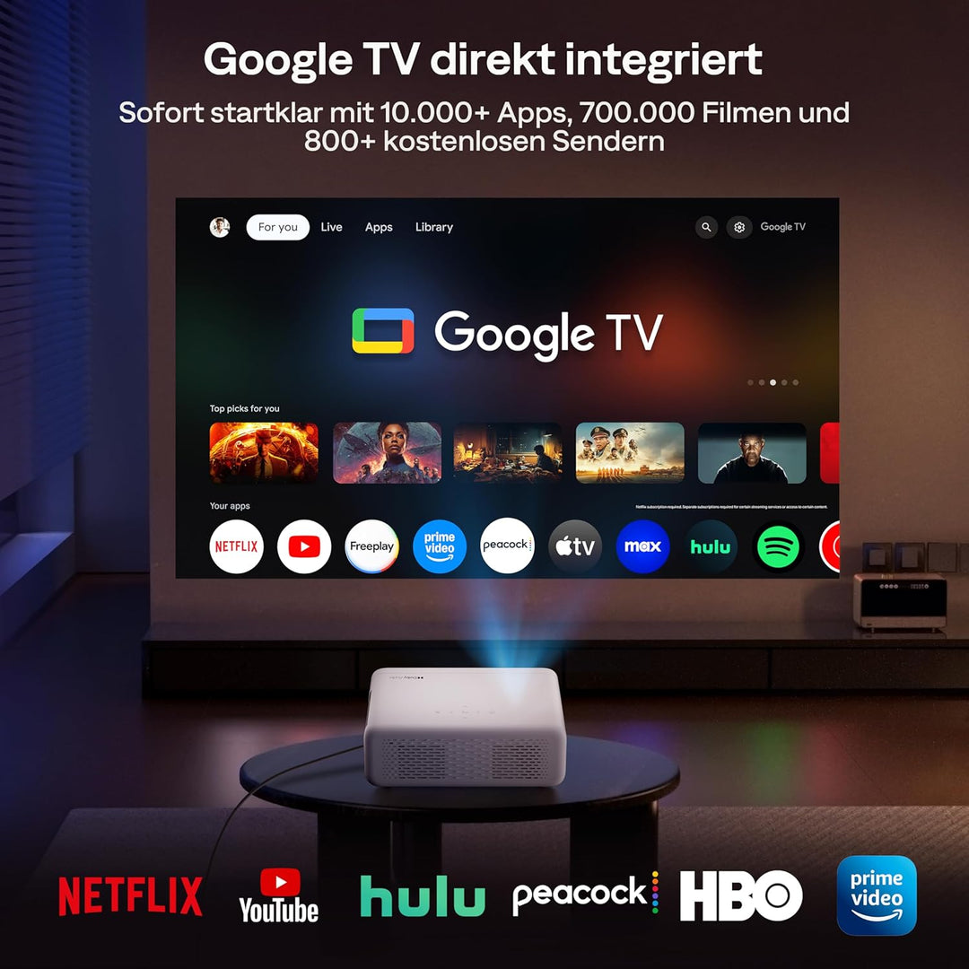 Aurzen Eazze D1G Beamer mit offiziellem Google TV, Smart Beamer 4K unterstützt Full HD 1080P, DoIby