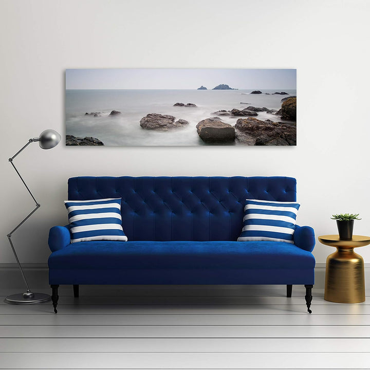 Feeby Frames, Leinwandbild, Bilder, Wand Bild, Wandbilder, Kunstdruck 50x150cm, FELSEN, WASSER, NEBE