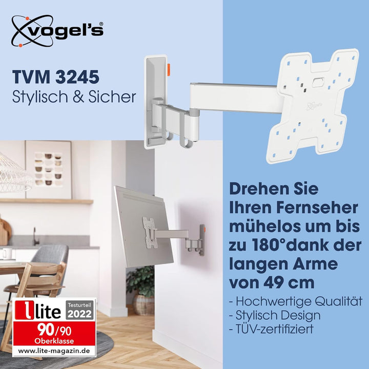 Vogel's Comfort TVM 3245 Hochwertige Schwenkbare TV-Wandhalterung für 19-43 Zoll Fernseher | Bis 15