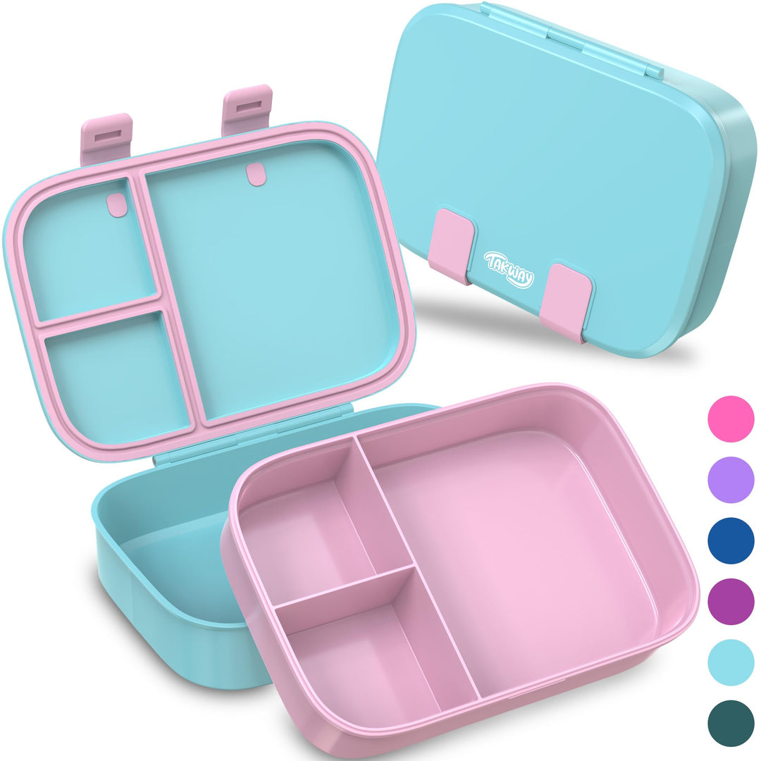 Brotdose Kinder mit Fächern - Bento Box Lunchbox BPA Frei - robust & leicht zu öffnen (Türkis), T&#x