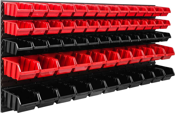 Lagersystem Werkstattregal | 172 x 78 cm | 64 stck. Box | Wandregal mit Stapelboxen - Wandplatten Ex