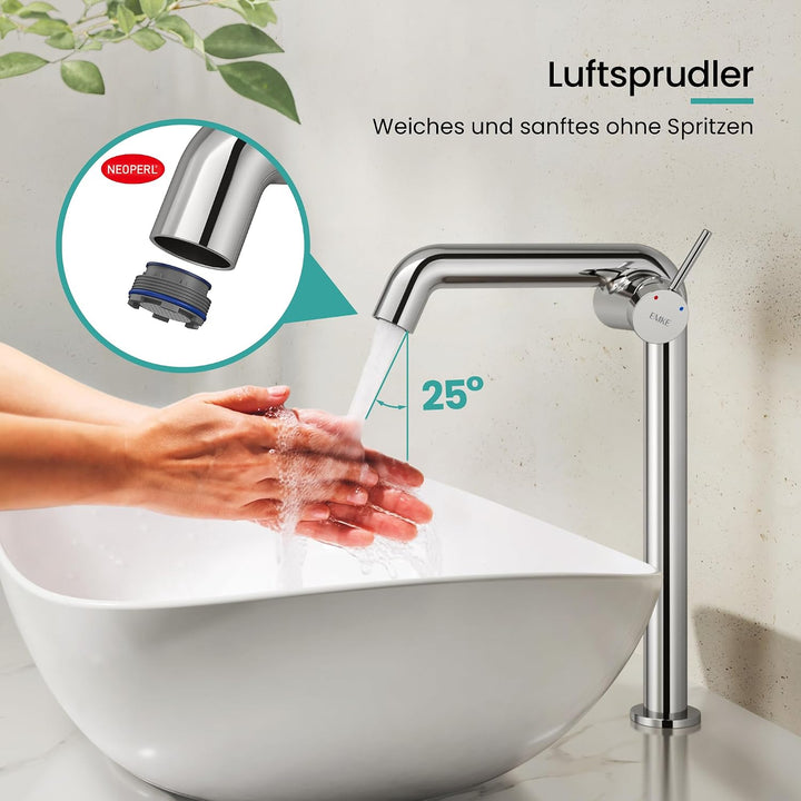 EMKE Wasserhahn Bad Chrom, 332 x 220 x 76 mm, Messing, Keramikkartusche, Badarmatur, Wasserhahn mit
