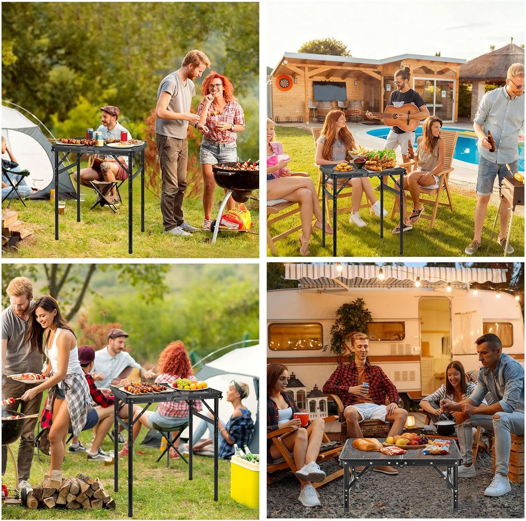 AKOZLIN Folding Grill Table 3 Height Adjustable Portable Metal Aluminum Picnic Table with Mesh Deskt