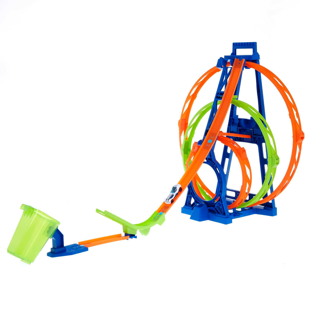 Hot Wheels Bahn Triple Looping, Autorennbahn Bauset für Hot Wheels Autos, mit 3 Looping Tracks, inkl