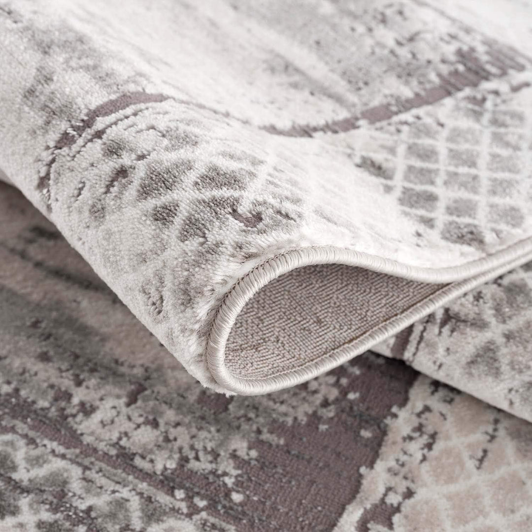 carpet city Teppich Grau Meliert Wohnzimmer - 160 cm Rund - Bordüre, Rauten Muster - Moderne Teppich