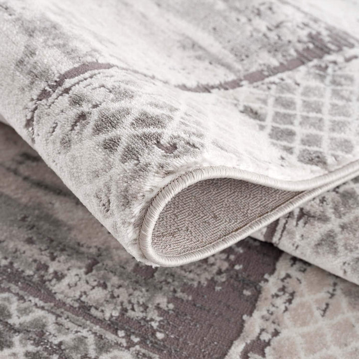 carpet city Teppich Grau Meliert Wohnzimmer - 160 cm Rund - Bordüre, Rauten Muster - Moderne Teppich