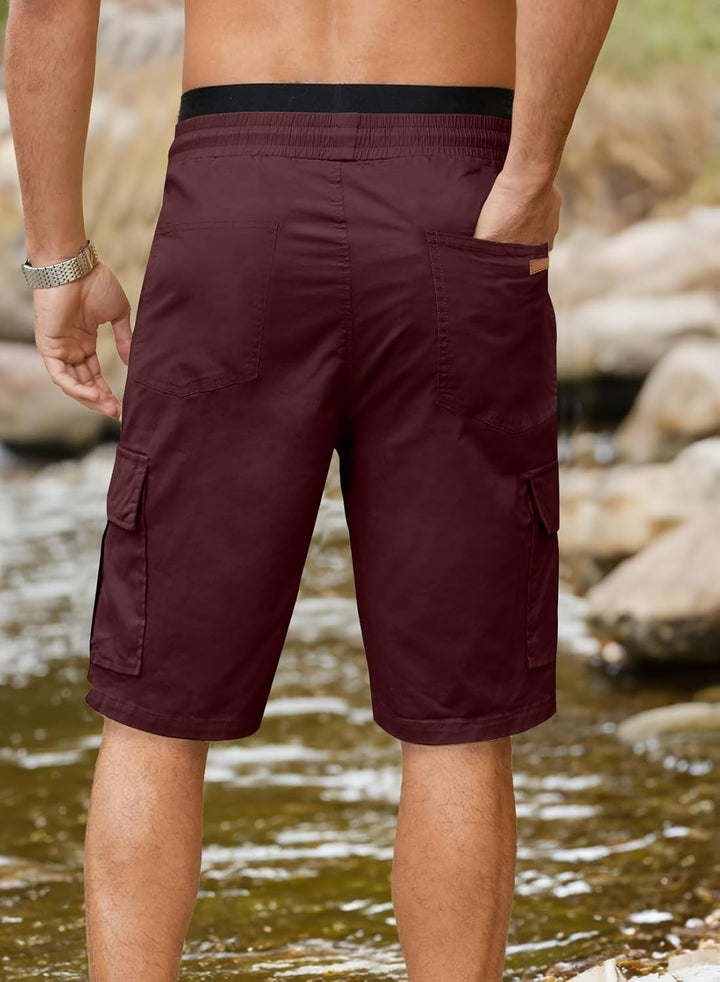 JMIERR Kurze Hosen Herren Baumwolle Cargo Shorts Herren Sommer Freizeithose mit Taschen M Burgundy,