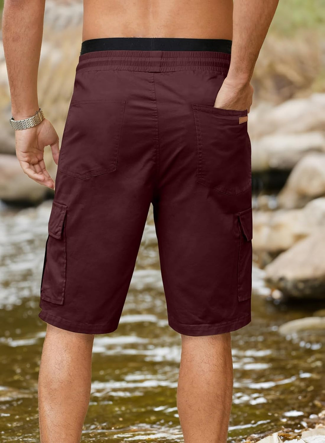 JMIERR Kurze Hosen Herren Baumwolle Cargo Shorts Herren Sommer Freizeithose mit Taschen S Burgundy,