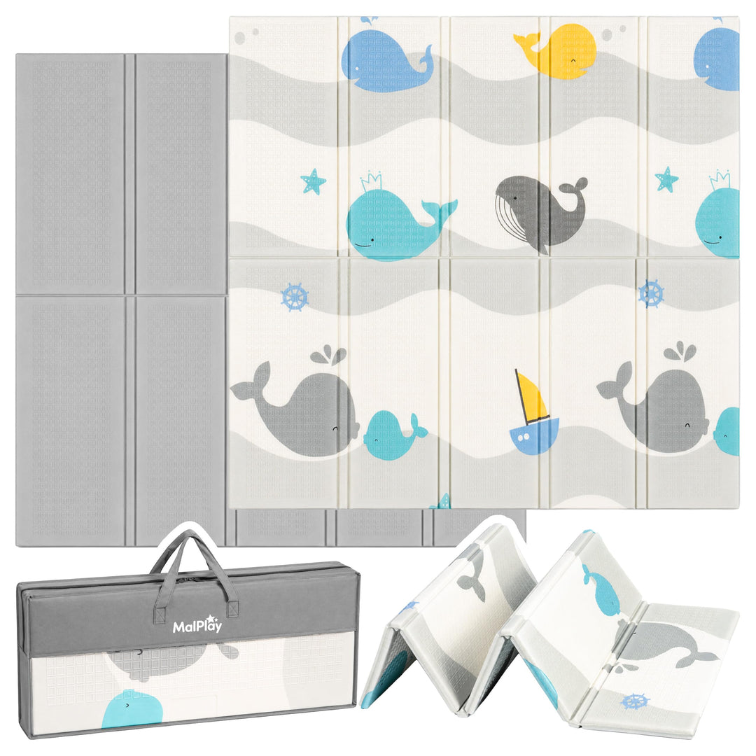 MalPlay Krabbelmatte Baby Doppelseitig 120x120 cm, faltbare Spielmatte XPE, Gepolsterte Krabbeldecke