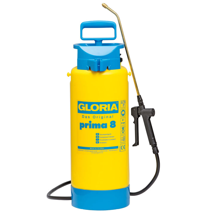 GLORIA Drucksprüher prima 8 | 8 L Gartenspritze, Unkrautspritze|Mit Messinglanze + verstellbare Mess