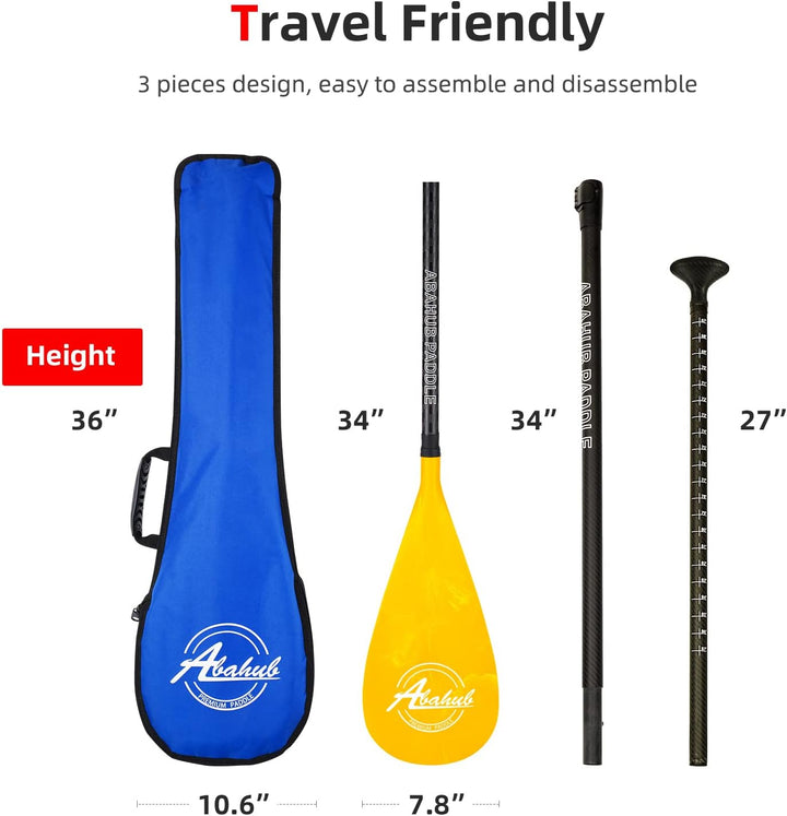 Abahub 3teilig Carbon SUP Paddel mit Paddeltasche Stand Up Teleskoppaddel 170-218cm Karbonschaft+Kun