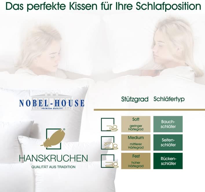 Hanskruchen Nobel House Luxus Kopfkissen, 70% Federchen / 30% Daunen, 40 x 80 cm