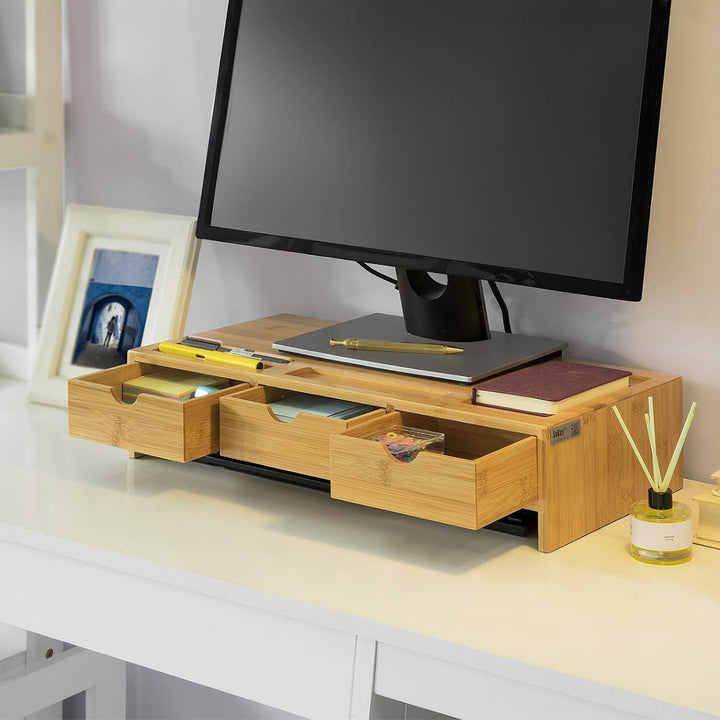 SoBuy BBF03-N Monitorerhöhung Monitorständer Bildschirmständer Schreibtischaufsatz mit Fächern und 3