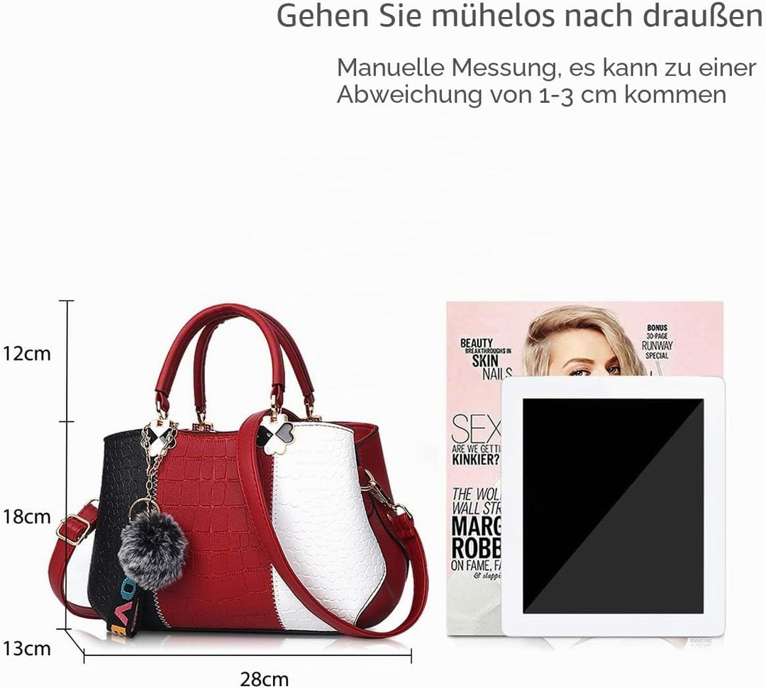 NICOLE & DORIS 2024 Neue Frauen Tasche Damen Leder Handtasche Mode Umhängetasche Mit Pompon abnehmba