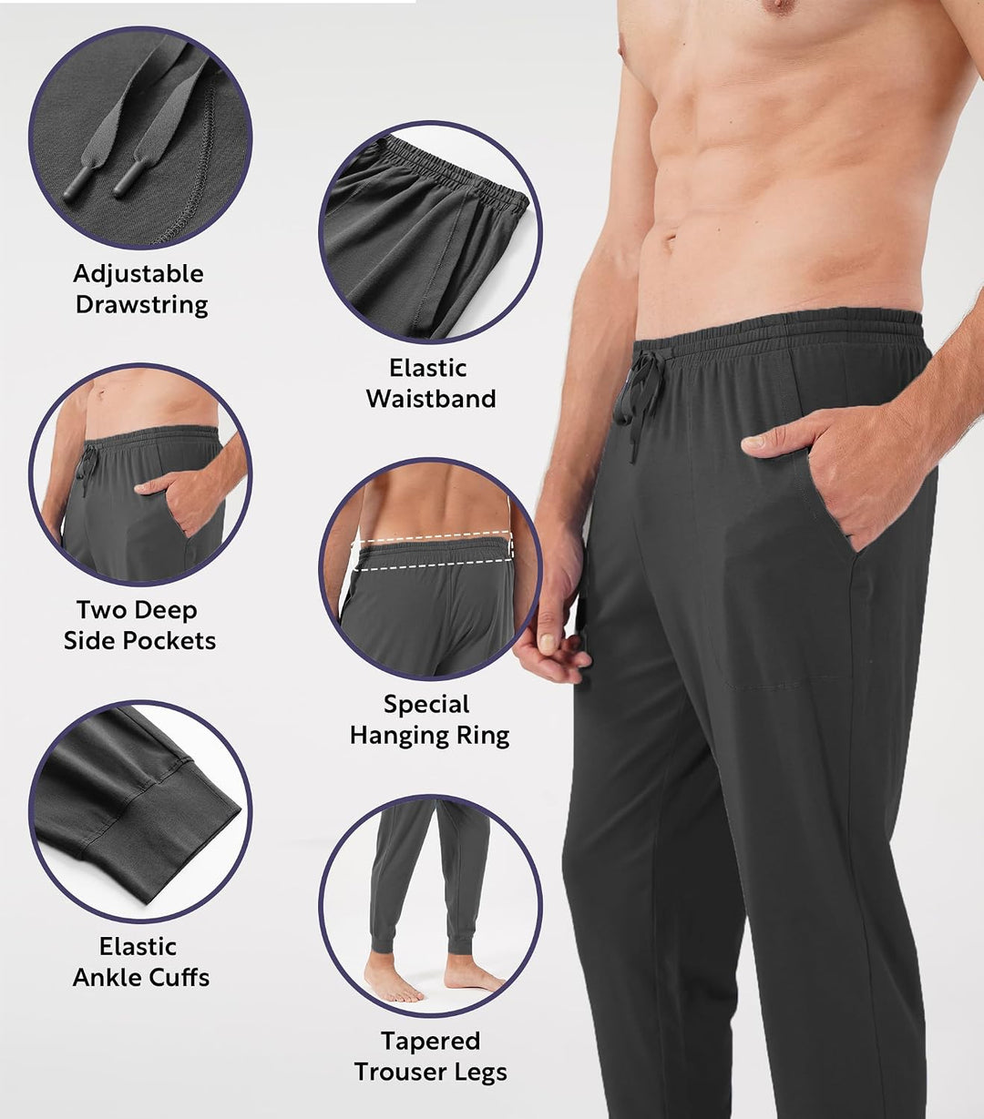 DAVID ARCHY Herren Schlafanzughose Lang &amp; Kurz mit Eingriff Pyjama Hose mit Taschen und Band Nachtwä